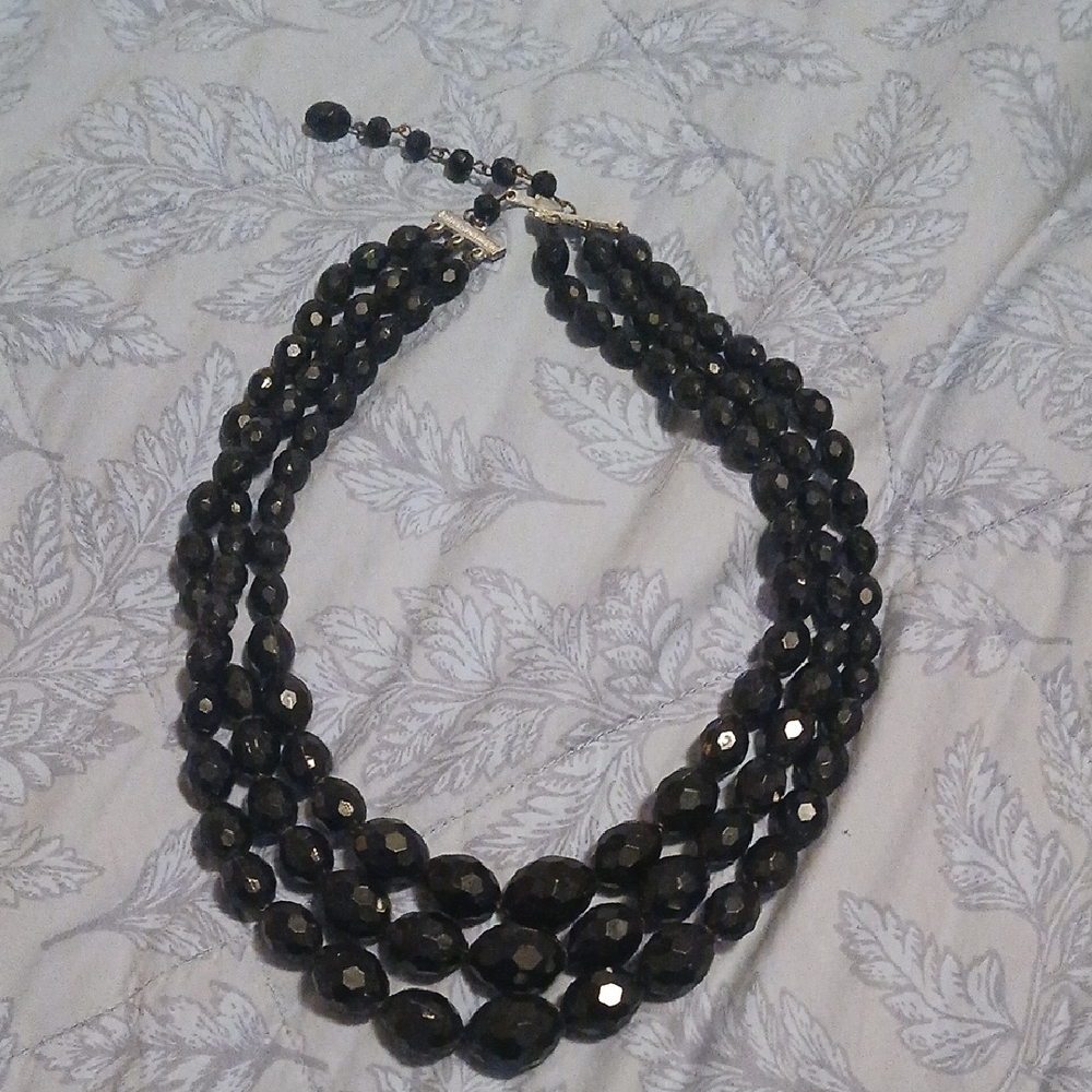 Vintage Black Beaded Triple Layered Necklace